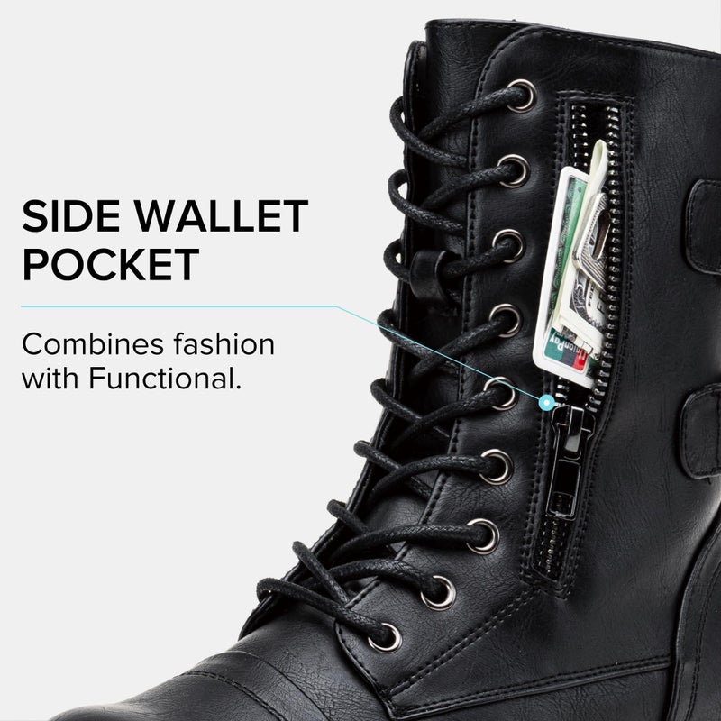 Vepose Women's Black Lace up Combat Boots, Mid Calf Hiking Boots, 929 Size 7 US - Credit Card Wallet Pocket (CJY929 Black 07) - Image 3